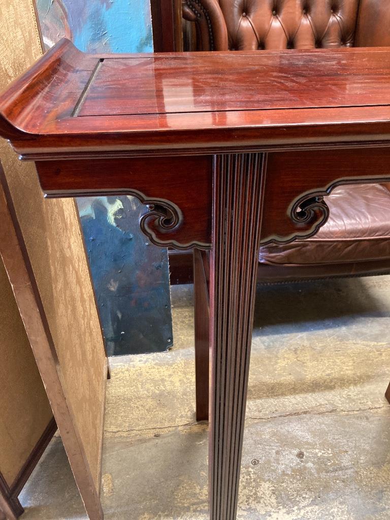 A Chinese hardwood altar table, length 105cm, depth 41cm, height 98cm